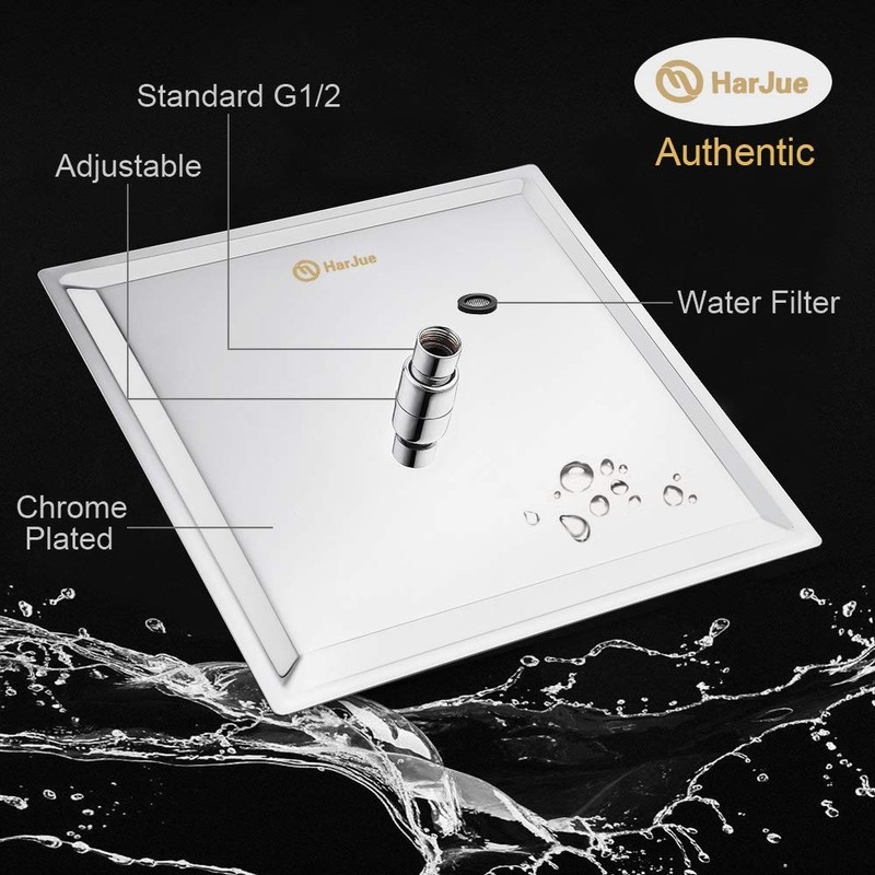 HarJue Shower Head with Extension Arm, High Pressure Square with