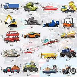 DETICKERS Vehicle Stickers for Kids Boys&GirlsConstruction Stickers for Water Bottle Laptop Waterproof Vinyl Transportation Stickers