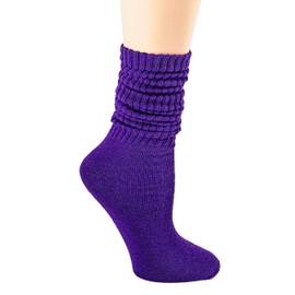 PICCOLO HOSIERY Lightweight Soft Cotton Slouch Scrunch Socks Size 9-11 - Fits Teen, Girl, Womens Shoe Size 6-9, (Purple, 1)