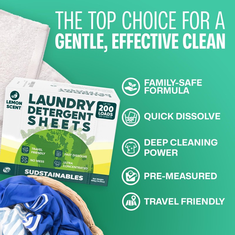 Sudstainables Laundry Detergent Sheets 200 Loads – Dissolvable Laundry Sheet