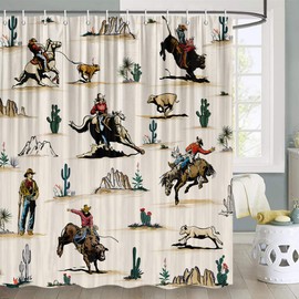 JAWO Western Shower Curtain, Farmhouse Country American West Western Shower Curatain, Wild West Cowboy Shower Curtain Horse Shower Curtain Set with Hooks, 72X72inch