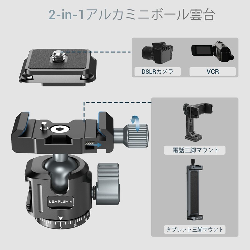 Leapluminin Low Profile Camera Tripod Ball Head, 360° Rotating Ball