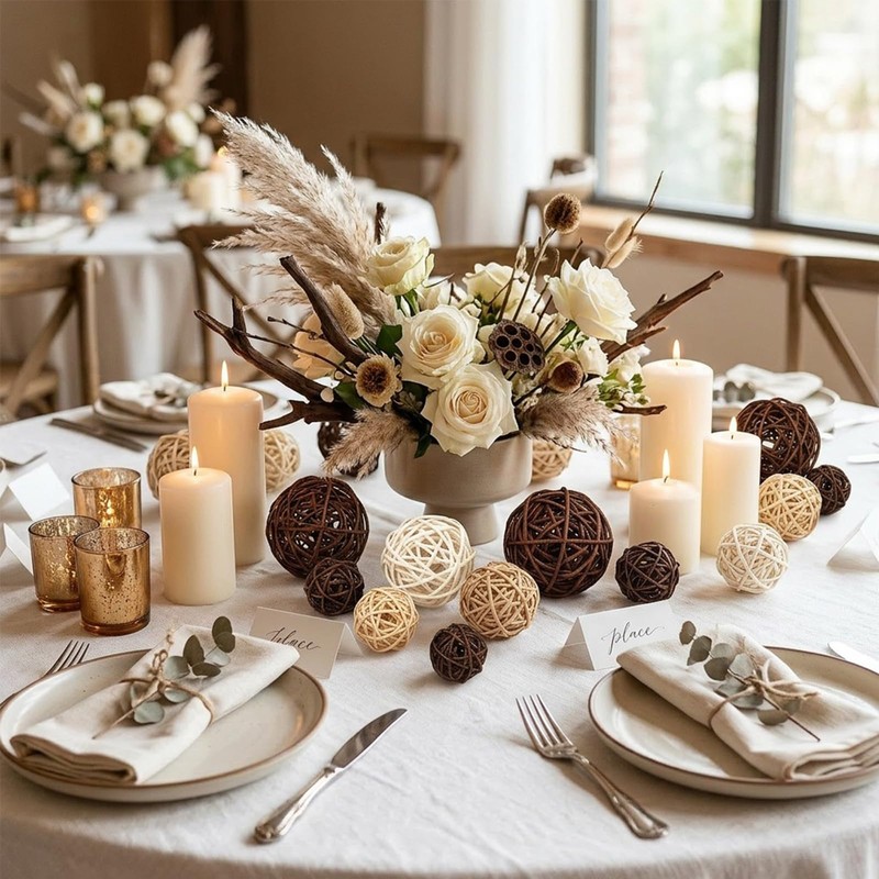 Rattan Balls 64 Pcs Decorative Balls with Natural Woven Texture,