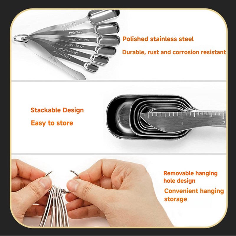 18/8 Heavy Duty Stainless Steel Metal Measuring Spoons Set for