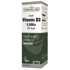 Natures Aid Vegan Vitamin D3/Cholecalciferol Liquid, 2500iu, Dropper Included, 50 ml (Pack of 1)