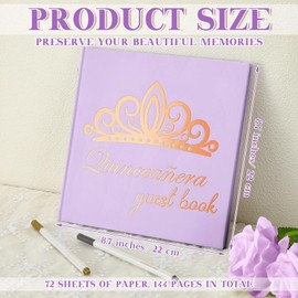 Humyoun Quinceanera Guest Book 8.7'' x 8.7" with 2 Markers Rose Gold Foiled Photo Album for 15th Quinceanera Party Favors Libro De Firmas Para 15 Años Quinceañera Decor Gifts 144 Pages (Purple)