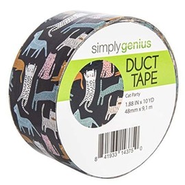 Simply Genius Cat Party Duct Tape - 1.88 in x 10 yd Roll - Decorative Colorful Waterproof Heavy Duty Tape for DIY, Crafts & Scrapbook Supplies