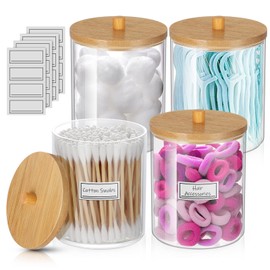 WACAR 4 Pack Qtip Holder for Bathroom - Apothecary Jars with Lids, Cotton Pad Holder Qtip Dispenser Bathroom Canisters Cotton Jars Cotton Swab Pads Holder for Cotton Ball, Floss, Hair Clips