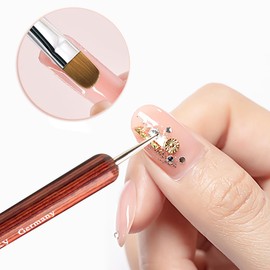 French Nail Brush -2 Way French Gel Acrylic Nail Art Brush with Dotting Manicure Tool for Manicure Cuticle Clean Up Nail Art Design- Professional Nail Salon Quality Brush, Nail Dotting Pen (Red, 16#)