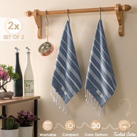 EPHESUS TOWELS Hand Towels - Set of 2 | 18" x 30" - Decorative Turkish Hand Towel for Bathroom, Kitchen, Guest, Face, Hair, Tea, Dishcloth (Sultan, Dark Blue)