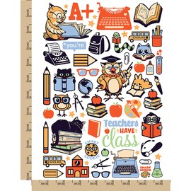 School Education Teacher Books Pencils Temporary Tattoo Water Resistant Fake Body Art Set Collection - Color (One Sheet)