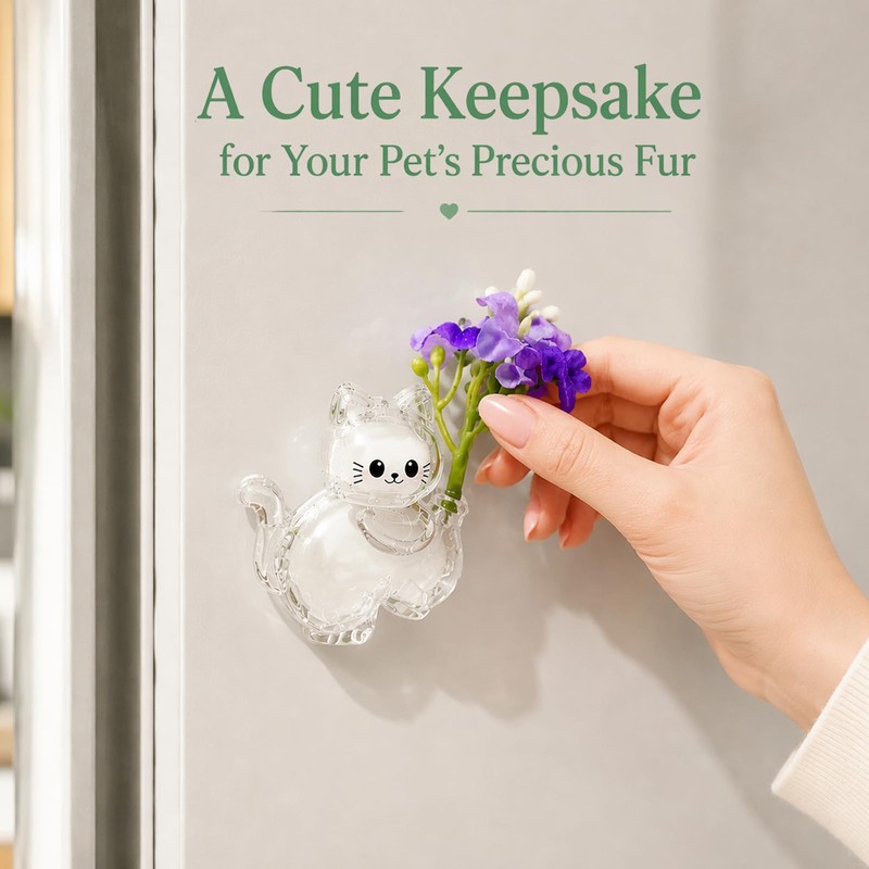 2Pcs Cat Whisker Fridge Magnets, Clear Acrylic Pet Fur Keepsake