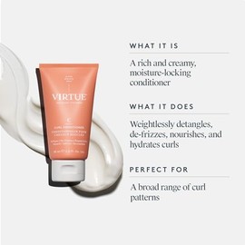 VIRTUE Acondicionador de Rizos Con Aceite de Jojoba, Libre de Sulfatos, Hidrata, Nutre y Repara El Cabello Rizado Con Control de Encrespamiento, Seguro para El Color