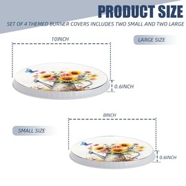 Round Stove Burner Covers For Electric Stove,Sunflower And Wildflowers Print Gas Stove Burner Covers Set Of 4, 8 Inches And 10 Inches Cooktop Decorative Stove Top Covers