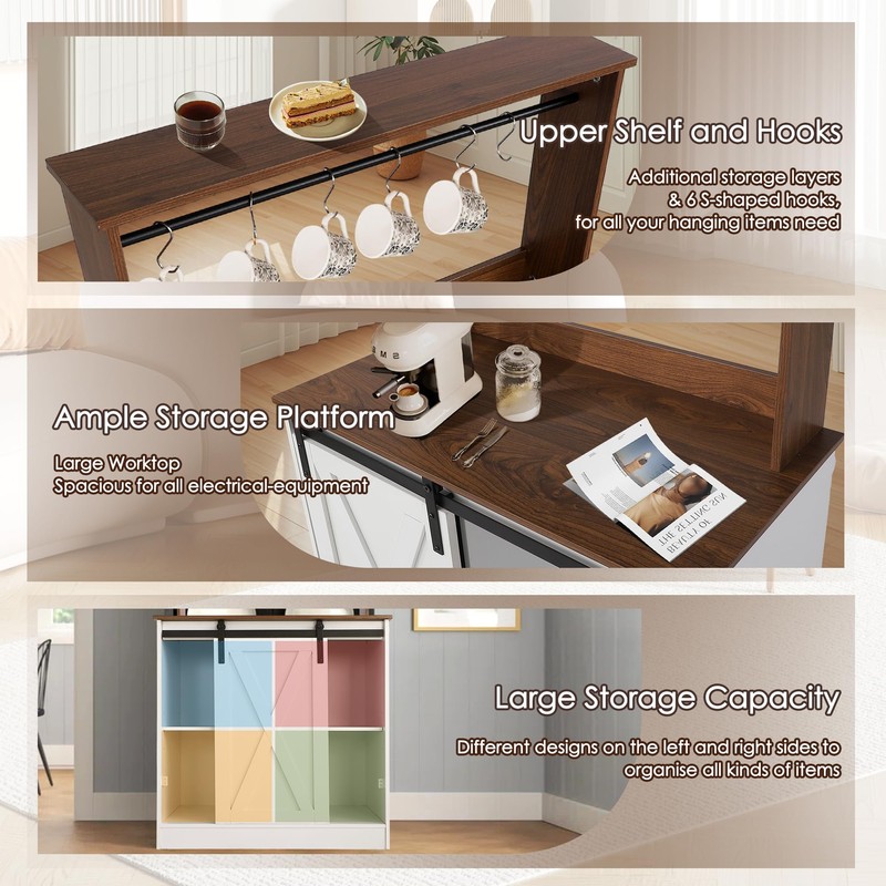 Decomax Farmhouse Coffee Bar Cabinet with Sliding Barn Door -