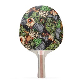 TigerTail Sports Horror Pattern Colorful Design Ping Pong Paddle, Premium 5 Ply Table Tennis Racket (Black on Back)