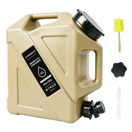 3.2 Gallon Water Jug,12L Portable Water Container with Spigot, Cleaning Brush, Detachable Hose & Extra Lid, Dual Handles Design, BPA-Free Camping Hydration Canteen, Outdoor Tank Storage PE - Khaki