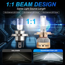 TearraMotion H4 LED Headlights Bulbs, H4 9003 Headlight Bulbs LED with Fan, 6500K,75W 16000LM,400% Bright,No Adapter Required, Plug and Play,Pack of 2