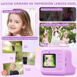 SlowTon Cámara de Impresión Instantanea, 2.4'' 1080P HD Cámara Fotos Infantil con Tarjeta de 32GB y Flash, 40MP Cámara Infantil Digital Sopotar Selfie Vídeo, Regalo para Niños de 3 a 12 Años (Morado)