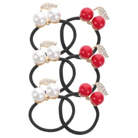 Outanaya 6pcs Adorable Rhinestone Cherry Hair Ties for Women Cute Elastic Hair Bands for Everyday Wear and Special Events