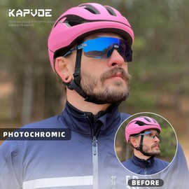 KAPVOE Photochromatic Photochromic Photochromic Cycling Glasses for Men Women Clear Road Bike Glasses MTB Sports Glasses Cycling Glasses UV400 Protection Rimless Transparent Lenses for Outdoor Sports