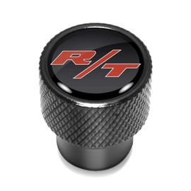 iPick Image for Dodge R/T Logo on Black Aluminum Tire Valve Stem Caps - Official Licensed