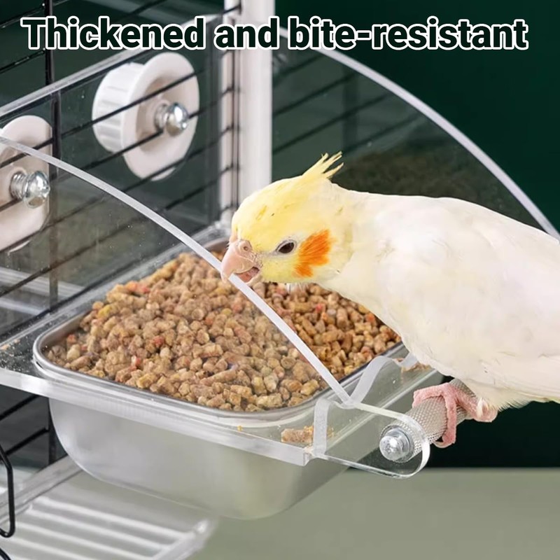 AIMALL Parrot Acrylic Stainless Steel Food Basin Box, Anti-Scattering Feeder
