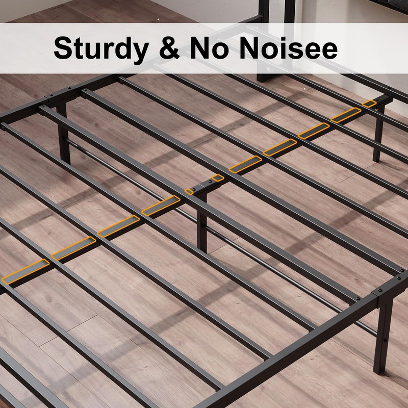 LIKIMIO Queen Bed Frame, Storage Headboard with Charging Station, Solid