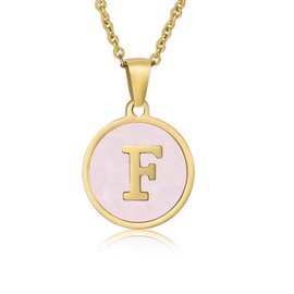 Gold Initial Necklace for Women Mother-of-Pearl Inlaid Pendant Necklace 18K Gold Plated Nature Shell Letter Necklace A-Z Choker Necklace Birthday Valentine's Day Gift for Her (F)