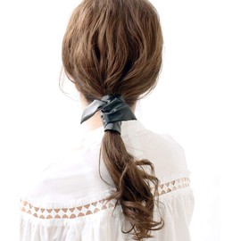 VINGTAINE H7383 Faux Leather Wire Pony, Hair Arrangement, Casual, Wired, Wrap, Hair Accessories, biege