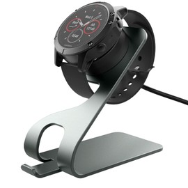 MoKo Ladestation Kompatibel mit Garmin Fenix 7/7S/7X/6/6S/6X/5/5S/5X/Vivoactive 3/4/4S/Forerunner 245/745/945/Venu 2/2 Plus/2S/Instinct, Aluminium Ladegerät Ladeständer mit 150cm USB Ladekabel, Grau