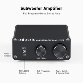 Fosi Audio M04 amplificador de subwoofer para cine en casa, monocanal, digital clase D, amplificador de potencia integrado para altavoces pasivos, subwoofer