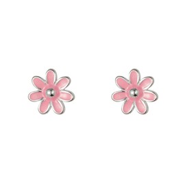 Cute Daisy Flower Small Stud Earrings for Women S925 Sterling Silver Pink Enamel Floral Tiny Cartilage Piercing Sleeper Studs Hypoallergenic Minimalist Jewelry for Her Niece Daughte (Pink)