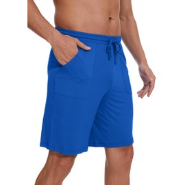 WiWi Viscose from Bamboo Pajamas Shorts for Men Soft Knit Pajama Sleep Bottoms Summer Pj Short Pants S-XXL, Bright Blue, Large