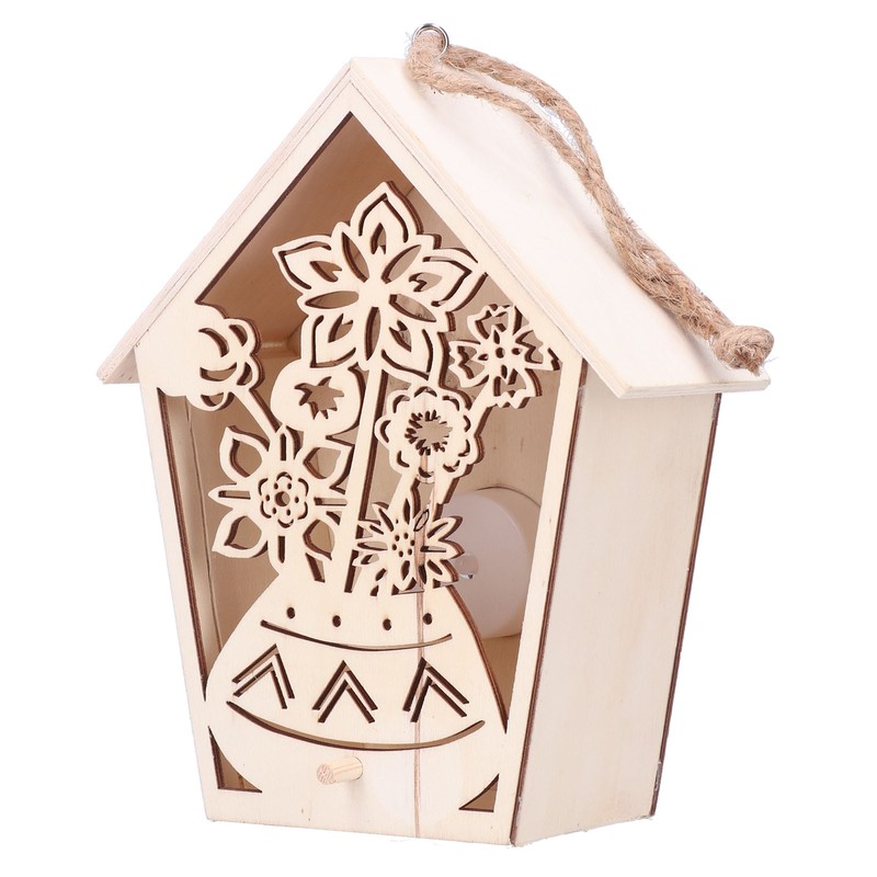 2Pcs Bird House with Warm Light Hollow Flowers Patterns Bird