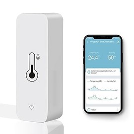 Wi-Fi Smart Thermometer Hygrometer, Digital Mini Indoor Temperature and Humidity Sensor, Room Temperature Humidity Sensor App Remote Control for Greenhouse Cellar,Compatible Alexa/Google Home
