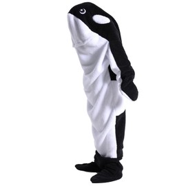 Thigies Whale Blanket Hoodie, Wearable Blanket Whale Tail Hoodie Onesie,Cosy Fluffy Fleece Sleeping Bag, Onesie Whale Costume for Adult Women Men