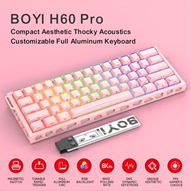 BOYI H60Pro Magnetic Switch Gaming Keyboard,60% Hollow Aluminum Hall Effect Rapid Trigger Hot-Swap 8K Polling Rate 0.01mm RT RGB Wired Mechanical Keyboard(Pink Crystal Jelly PBT Keycaps)