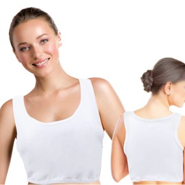 PhoenixJ Pan Shirt, Chest Crushing (Moderate Tightness), Bra That Makes You Look Smaller (M, White)