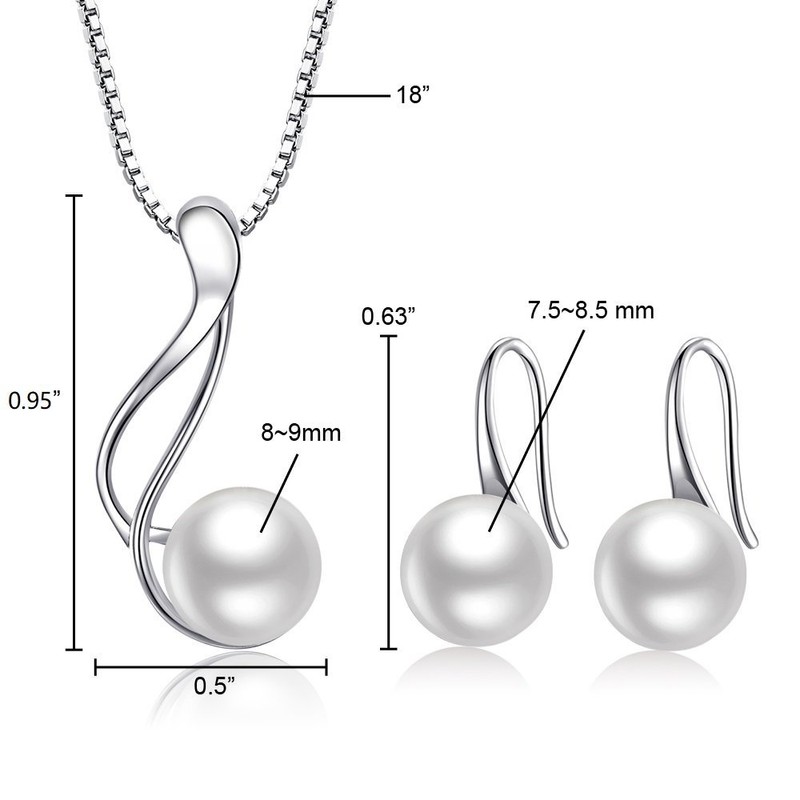AMIGUO Freshwater Pearl Jewellery Set Earrings Necklace Solid 925 Silver