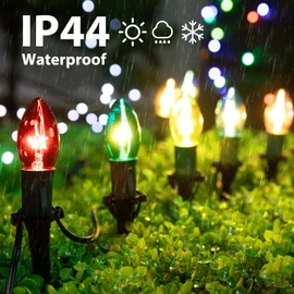 Christmas Pathway Lights Outdoor, 25.7 Feet C9 Christmas Lights with 20 Multicolor Bulbs and Stakes, Connectable Outdoor Christmas Decorations Outside Yard Walkway Sidewalk Holiday