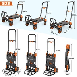 2-in-1 Foldable Hand Truck Dolly,330lb Cart Retractable,4 & 2 Wheel,Orange