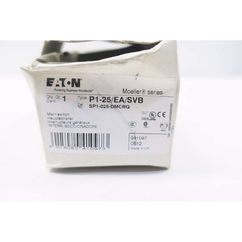 NEW EATON P1-25/EA/SVB MOELLER 600V-AC 20A AMP MAIN SWITCH D528218
