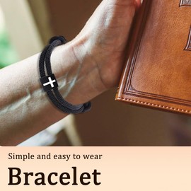 Christian Gifts for Men Womens Faith Jesus Cross String Bracelet Religious Catholic Confirmation Gifts for Goddaughter Godson Christmas Baptism Birthday Gift First Holy Communion Bracelet Gift Ideas