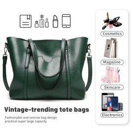 Women's Tote Bags Water Proof Ladies Leather Purse Handbags Large Capacity Shoulder Bags with Compartments for Shopping Work-Green