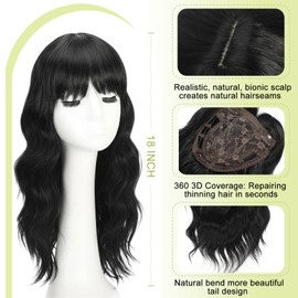 Hair Topper 18 Inch Synthetic Curly Wavy Clip in Bangs(#1B)