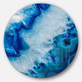 Designart Geode Slice Macro Abstract Digital Round Metal Wall Art Disc of 23 inch, 23'' H x 23'' W x 1'' D 1P, Blue/White