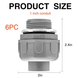 Conduit Connectors,Liquid Tight Connector NPT Non-Metallic for PVC Electrical Flexible Conduit Fittings 180 Degree Straight, UL Listed for Home Outdoor Tubes Tools (1IN,6PCS)