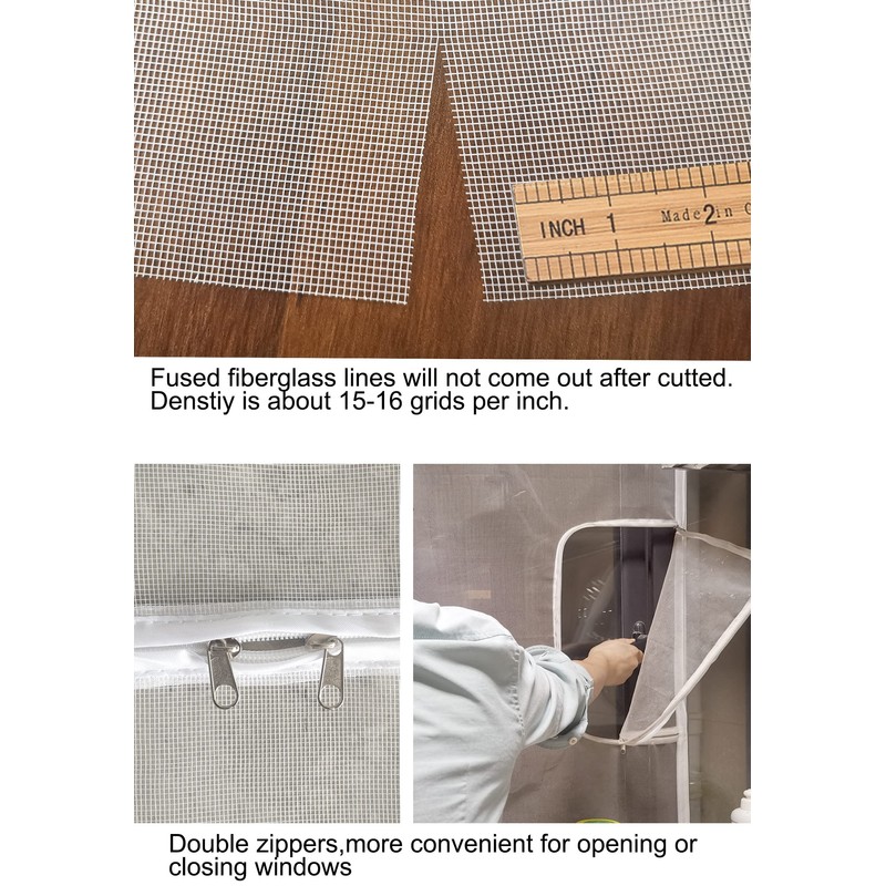 Mellroom Adjustable Window Screen Replacement kit with Zipper Opening, Fiberglass