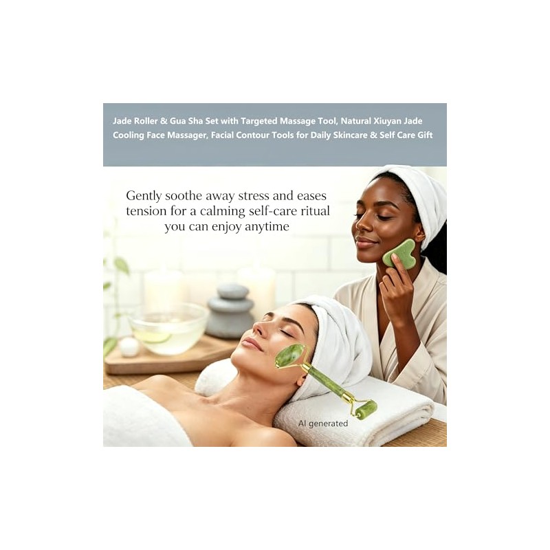 Gua Sha Facial Tool and Jade Roller Set for Face
